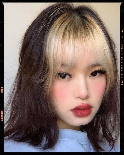 black hair with bangs|black hair with blonde bangs.